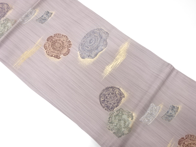 割れ絵皿模様織り出し　名古屋帯